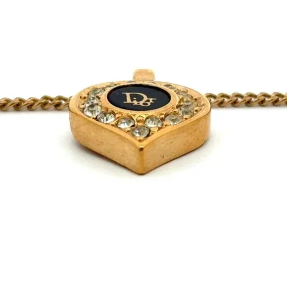 Christian Dior Vintage Rhinestone Crystal Round Necklace Gold Plated